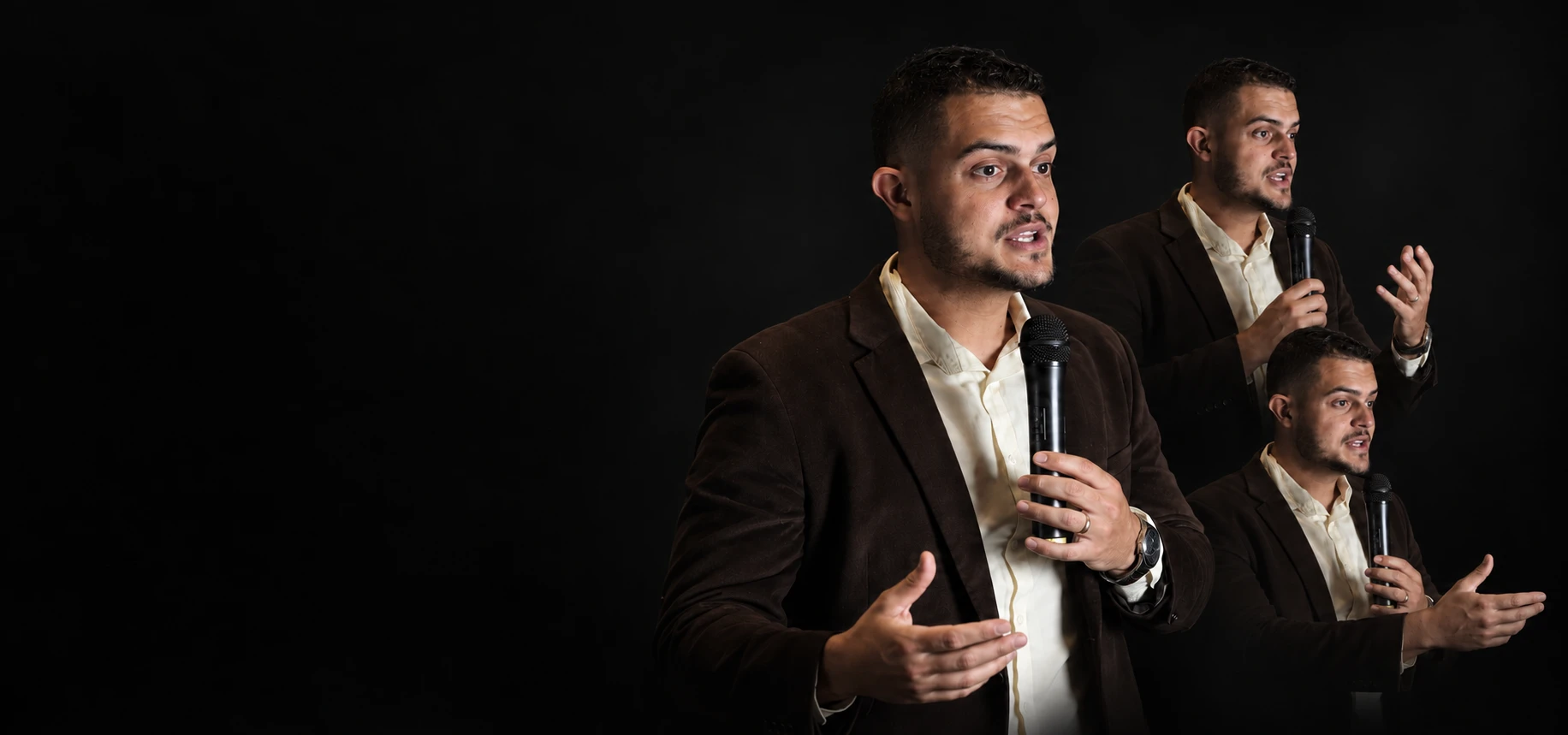 Composição de Felipe Maia em diferentes poses de palestra
